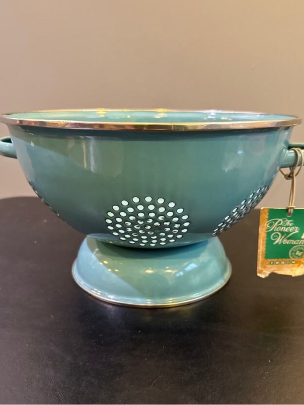 The Pioneer Woman teal flea Market stainless steel colander